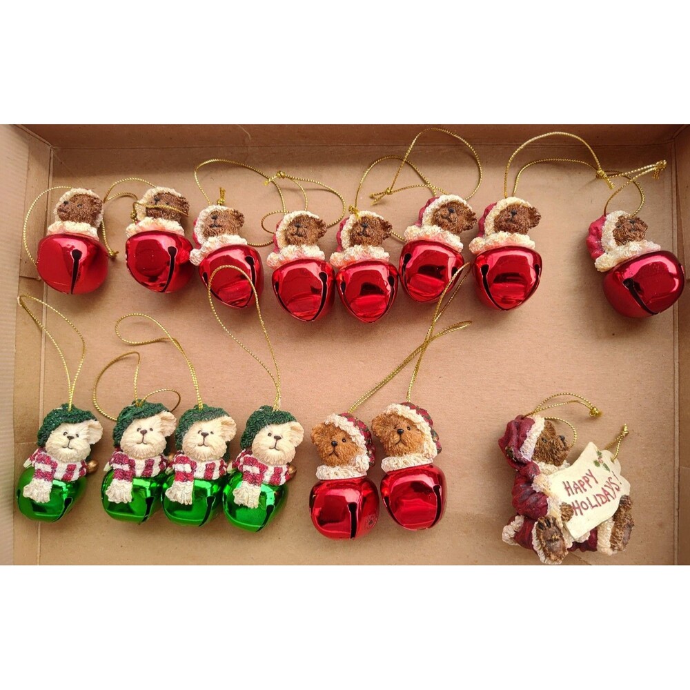 Vintage Boyds Bears Jingle Bell Bears Christmas Ornaments Lot Of (15) Green Red